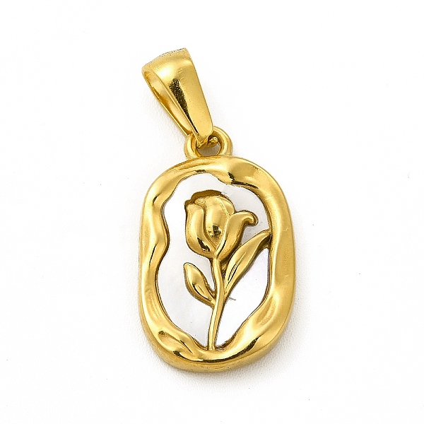 

PandaHall Vacuum Plating 304 Stainless Steel Pendants, with Shell, Oval Charms with Rose, Golden, 20.5x12x2.5mm, Hole: 6x3.5mm Shell Oval..., White