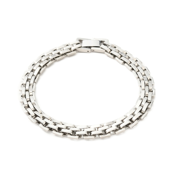 

PandaHall 201 Stainless Steel Watch Band Bracelets, with 304 Stainless Steel Clasps, Stainless Steel Color, 220x9x4mm 201 Stainless Steel