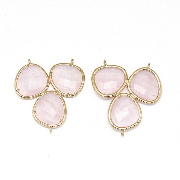 

PandaHall Natural Rose Quartz Chandelier Component Links, 3 Loop Connectors, with Brass Findings, Faceted, Golden, 38~38.5x35x4mm, Hole...
