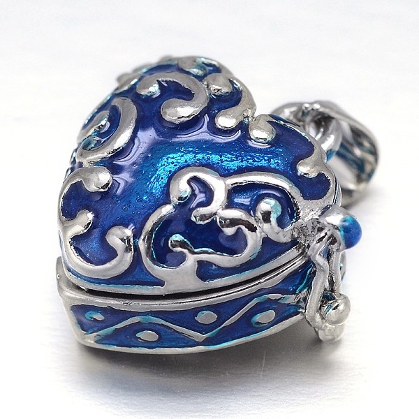 

PandaHall Enamel Heart Rack Plating Platinum Brass Prayer Box Pendants, Wish Box, Dodger Blue, 19x20x11mm, Hole: 5x3mm Brass Heart Blue