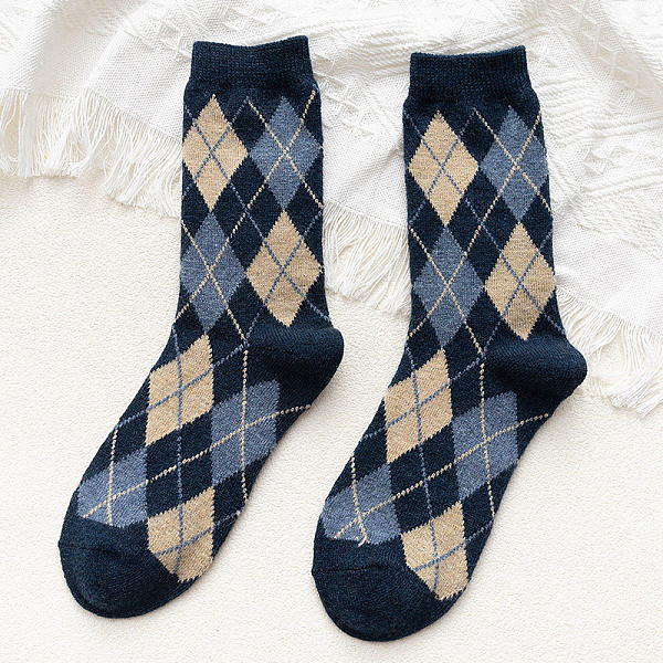 

PandaHall Wool Knitting Socks, Rhombus Pattern Crew Socks, Winter Warm Thermal Socks, Prussian Blue, 10mm Wool Clothes