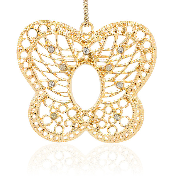 

PandaHall Alloy Rhinestone Pendants, Butterfly, Golden, 63x56x4mm, Hole: 3.5mm Alloy+Rhinestone Butterfly Clear