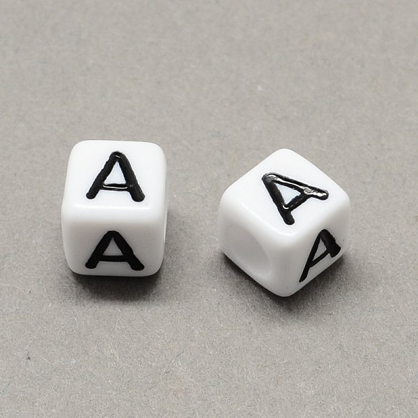 

PandaHall Large Hole Acrylic Letter European Beads, Horizontal Hole, White & Black, Cube with Letter.A, 7~8x7~8x7~8mm, Hole: 4mm, about...