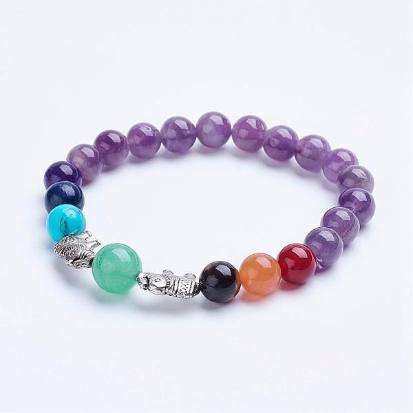 

PandaHall Natural Amethyst Beaded Stretch Bracelets, with Alloy Spacer Beads, Elephant, Antique Silver, 1-7/8 inch(47mm) Amethyst