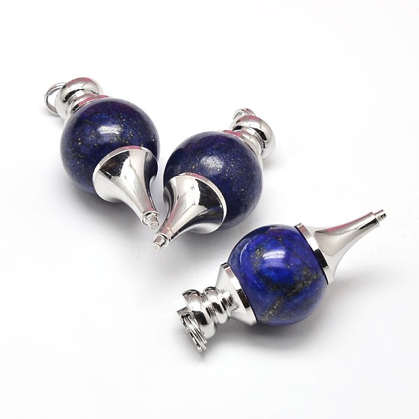 

PandaHall Platinum Tone Zinc Alloy Dyed Natural Lapis Lazuli Pendants, Lead Free & Nickel Free, 41~43x18mm, Hole: 5.5mm Lapis Lazuli Others
