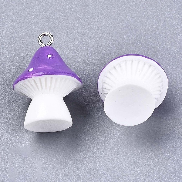 

PandaHall Opaque Resin Pendants, with Platinum Tone Iron Loops, Mushroom with Polka Dots, Dark Violet, 23~24x17mm, Hole: 2mm Iron+Resin...