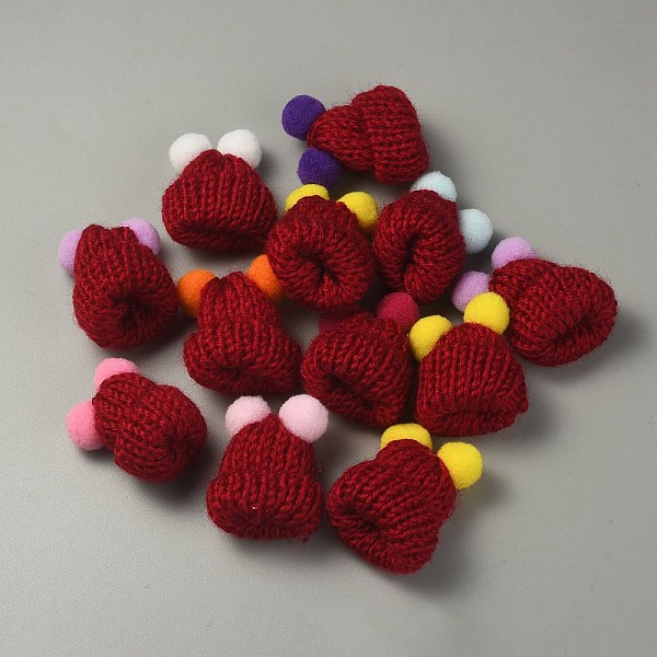 

PandaHall Woolen Crochet Mini Hat with Double Pom Pom Ball, Ornament Accessories, FireBrick, 35x31x28mm Wool Hat Red