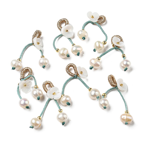 

PandaHall Natural White Shell Mother of Pearl Shell 3-Petal Flower Pendant Decorations, Natural Freshwater Pearls Tassel Ornament with Brass...