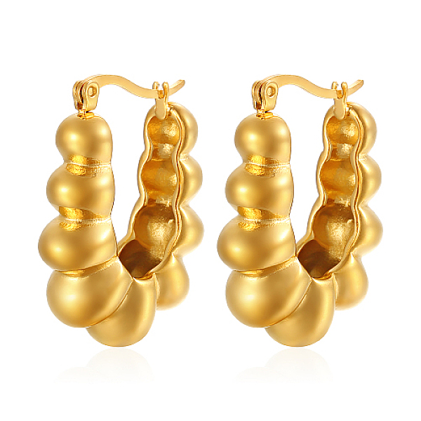 

PandaHall Oval Bubble 304 Stainless Steel Hoop Earrings for Women, Real 18K Gold Plated, 33x25mm Stainless Steel Oval