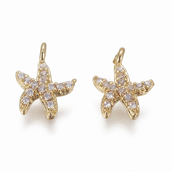 

PandaHall Brass Micro Pave Cubic Zirconia Charms, Starfish/Sea Stars, Clear, Golden, 10.5x8x2mm, Hole: 1mm Brass+Cubic Zirconia Starfish...