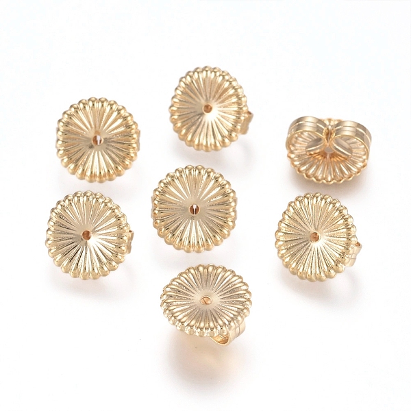 

PandaHall Brass Ear Nuts, Friction Earring Backs for Stud Earrings, Flower, Real 14K Gold Plated, 9x4.5mm, Hole: 0.8mm Brass