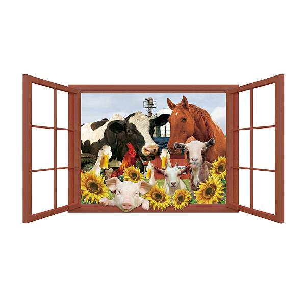 

PandaHall SUPERDANT Colorful Farm Animals Wall Decals 3D Window View Wall Sticker Window View Baby Horse Cow Pig Nature Photography Wall Art...