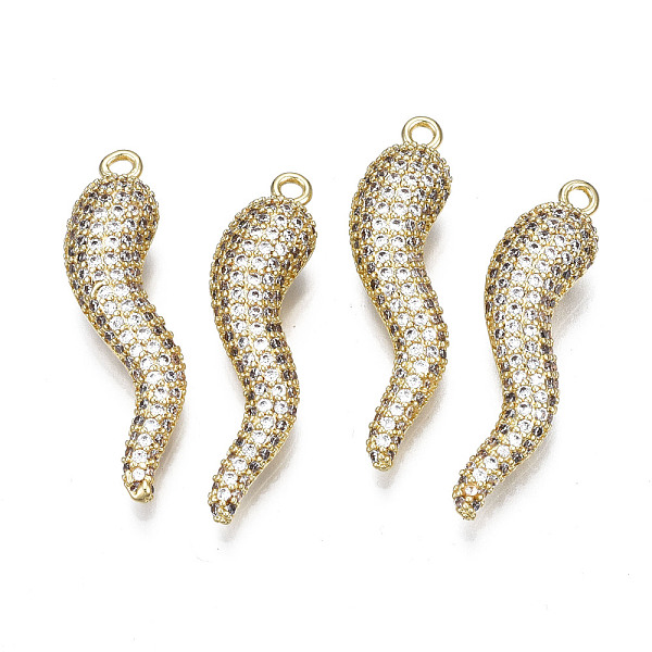 

PandaHall Brass Micro Pave Clear Cubic Zirconia Pendants, Nickel Free, Hot Horn of Plenty/Italian Horn Cornicello Charms, Real 18K Gold...