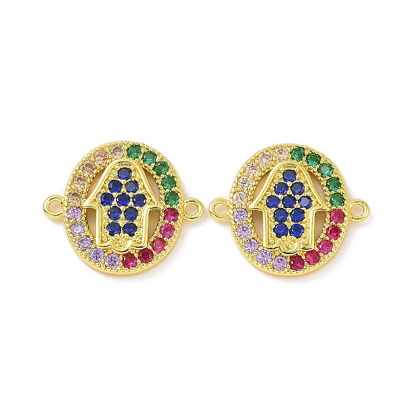 

PandaHall Real 18K Gold Plated Brass Micro Pave Colorful Cubic Zirconia Connector Charms, Religion Oval Links, Hamsa Hand, 13.5x16x2mm, Hole...