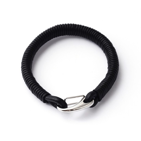 

PandaHall 304 Stainless Steel Leather Cord Bracelets, with Key Clasps, Black, 210x10mm Leather Black