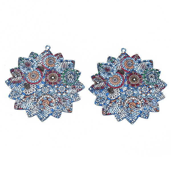 

PandaHall 430 Stainless Steel Pendants, Spray Painted, Etched Metal Embellishments, Flower Pattern, Flower, Dodger Blue, 46.5x44x0.5mm, Hole...