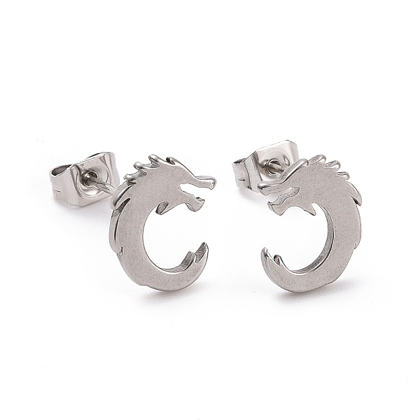 304 Stainless Steel Tiny Dragon Stud Earrings For Men Women