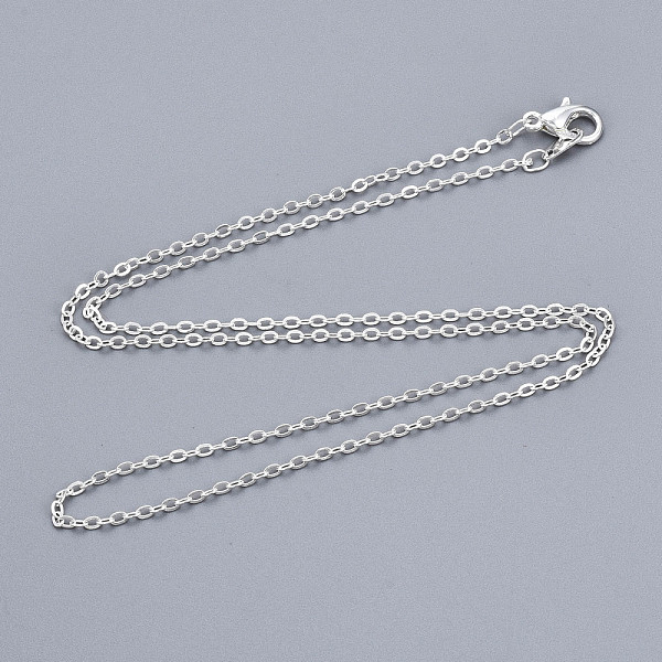 

PandaHall Brass Cable Chain Necklace, with 301 Stainless Steel Lobster Clasps, Silver Color Plated, 18 inch Brass
