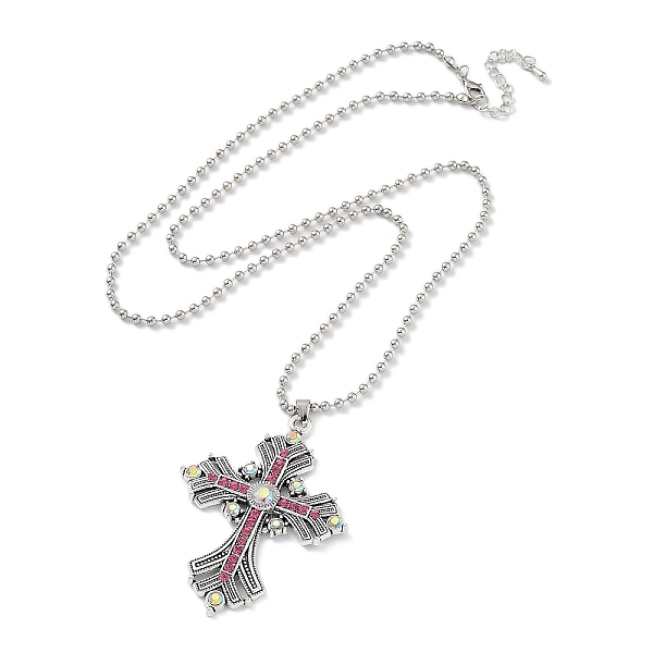 

PandaHall Cross Rhinestone Pendant Necklaces, with Antique Silver Alloy Ball Chains, Rose, 27.56 inch(70cm) Rhinestone Cross Pink