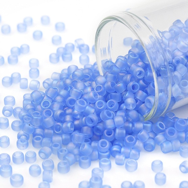 

PandaHall TOHO Round Seed Beads, Japanese Seed Beads, (168F) Transparent AB Frost Light Sapphire, 8/0, 3mm, Hole: 1mm, about 1110pcs/50g..., Blue