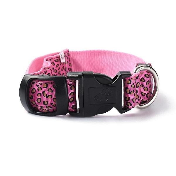 PandaHall Adjustable Polyester LED Dog Collar, with Water Resistant Flashing Light and Plastic Buckle, Built-in Battery, Leopard Print...