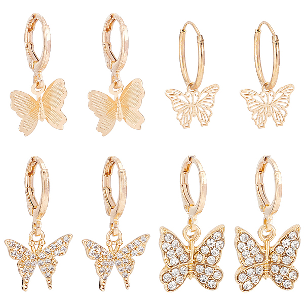 

PandaHall ANATTASOUL 4 Pair 4 Style Brass & Alloy Dangle Leverback Earrings for Women, Butterfly, Light Gold, 23.5~27x12~15mm, 1 Pair/style...