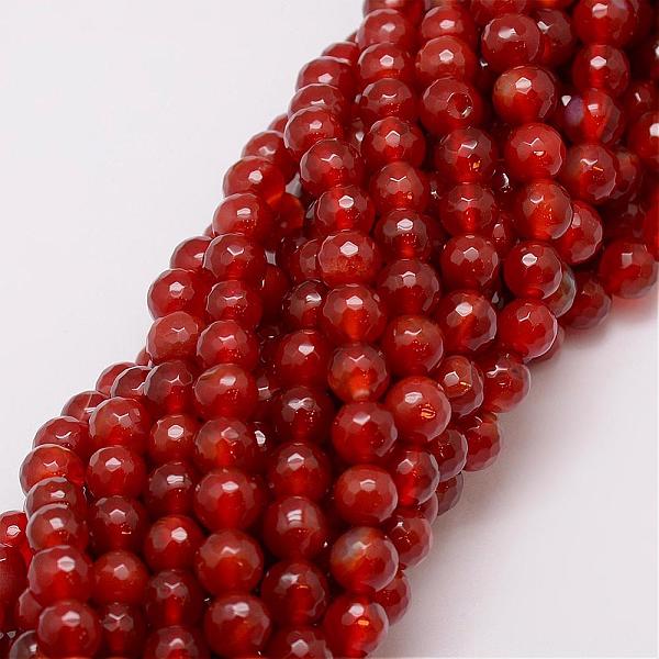 

PandaHall Natural Agate Beads Strands, Dyed, Faceted, Round, Dark Red, 8mm, Hole: 1mm, about 47pcs/strand, 14 inch Natural Agate Round Red