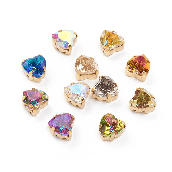 

PandaHall Sew on Rhinestone, Glass Rhinestone, with Raw(Unplated) Brass Prong Settings, Garments Accessories, Heart, Mixed Color..., Multicolor