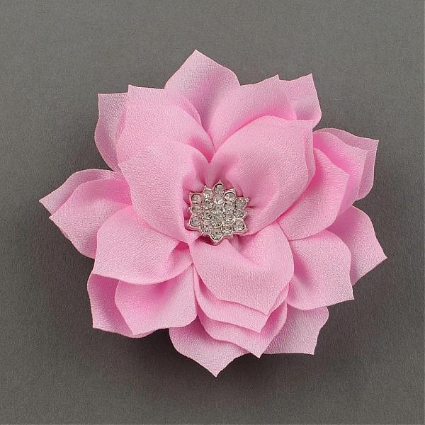 

PandaHall Handmade Woven Costume Accessories, with Alloy Rhinestone Findings, Flower, Pink, 86x20mm Cloth Flower Pink