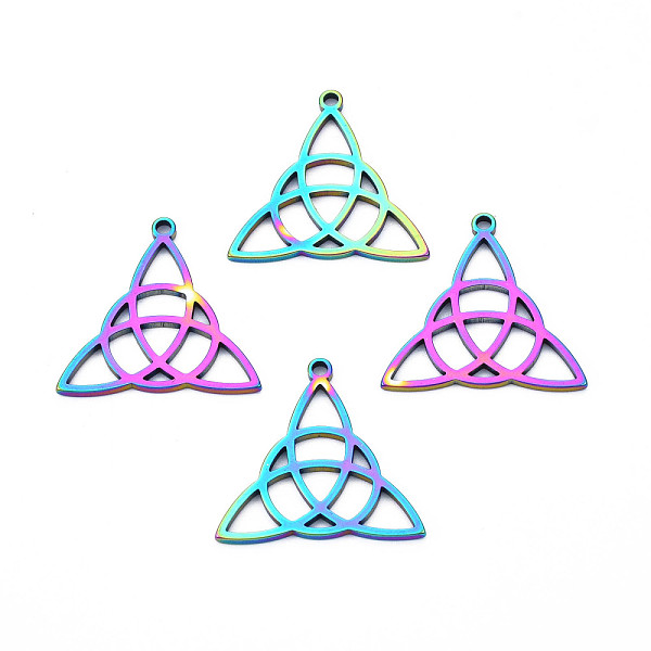 

PandaHall Ion Plating(IP) 201 Stainless Steel Pendants, Trinity Knot, Rainbow Color, 25x26x1.5mm, Hole: 1.8mm 201 Stainless Steel Others