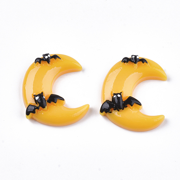 

PandaHall Resin Cabochons, Halloween Moon with Bat, Gold, 26.5~27x22.5~23x7mm Resin Moon Gold