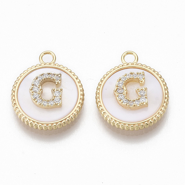 

PandaHall Brass Micro Pave Cubic Zirconia Pendants, with Shell, Flat Round with Letter, Nickel Free, Clear, Creamy White, Real 18K Gold...