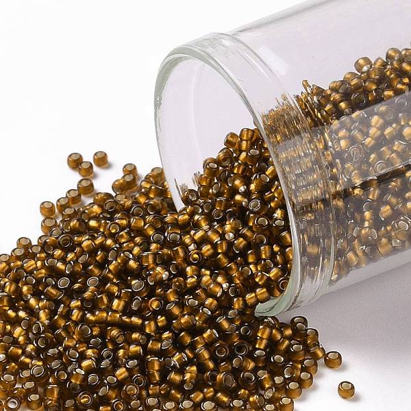 

PandaHall TOHO Round Seed Beads, Japanese Seed Beads, (34F) Silver Lined Frost Smoky Topaz, 15/0, 1.5mm, Hole: 0.7mm, about 3000pcs/bottle..., Brown