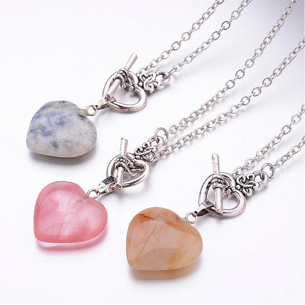 

PandaHall Natural & Synthetic Mixed Stone Pendant Necklaces, Heart, with Brass Cable Chains and Alloy Clasps, Mixed Color, 17.13 inch Mixed..., Multicolor