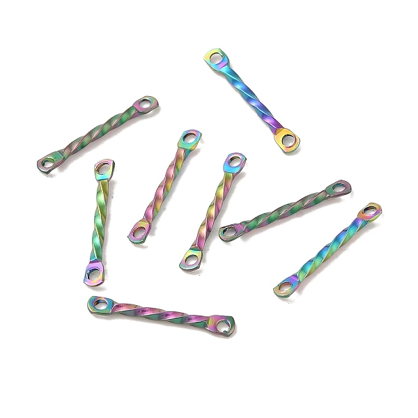 

PandaHall Ion Plating(IP) 304 Stainless Steel Connector Charms, Twisted Bar, Rainbow Color, 15x2x1.2mm, Hole: 1mm 304 Stainless Steel Twist