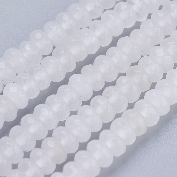 

PandaHall Natural White Jade Beads Strands, Faceted, Rondelle, 4~4.5x2~2.5mm, Hole: 1mm, about 150pcs/strand, 15.1 inch~15.3 inch...