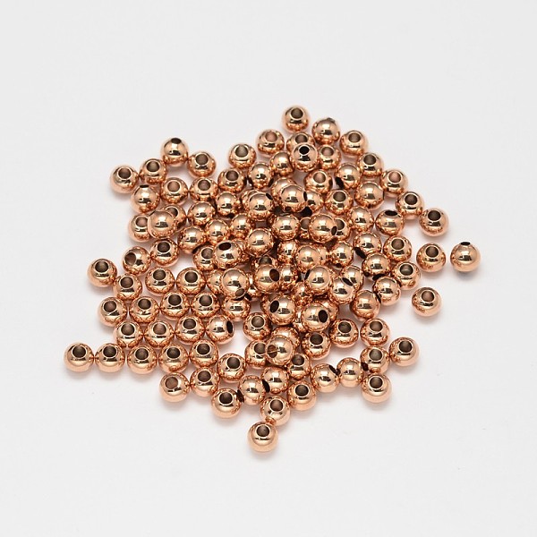 

PandaHall Rack Plating and Vacuum Plating Brass Round Spacer Beads, Rose Gold, 4mm, Hole: 1.5mm Brass Round