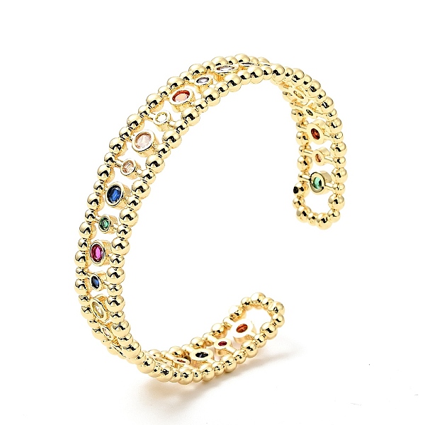 

PandaHall Colorful Cubic Zirconia Flat Round Open Cuff Bangle, Brass Hollow Bangle for Women, Cadmium Free & Nickel Free & Lead Free, Real...