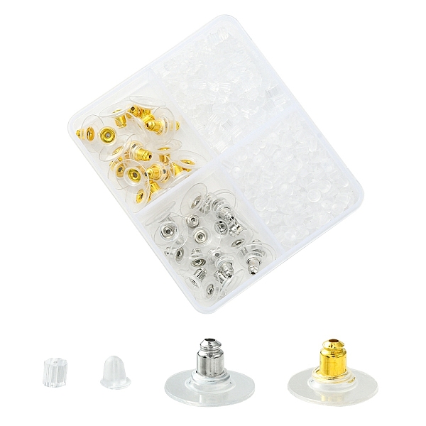 

PandaHall 440Pcs 4 Styles Plastic Bell Ear Nuts, Brass Comfort Clutch Ear Nuts, Platinum & Golden, 3~12x3~12x3~7mm, Hole: 0.5~1mm Plastic..., Multicolor