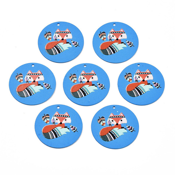 

PandaHall Spray Painted Iron Pendants, Rubberized Style, 3D Printed, Fox Print Pattern, Flat Round, Dodger Blue, 25.5x0.8mm, Hole: 1.2mm...