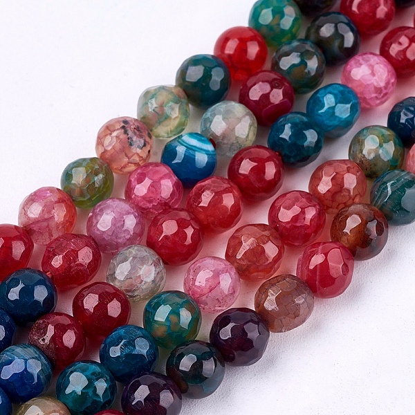PandaHall Natural Agate Round Beads Strand, Dyed, Faceted, Mixed Color, 6mm, Hole: 1mm, about 62pcs/strand, 14.17 inch Natural Agate Round...