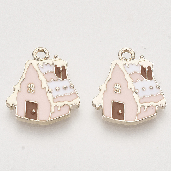

PandaHall Christmas Theme, Alloy Enamel Pendants, Light Gold, Snow House, Pink, 19.5x17x2mm, Hole: 2mm Alloy+Enamel Building Pink