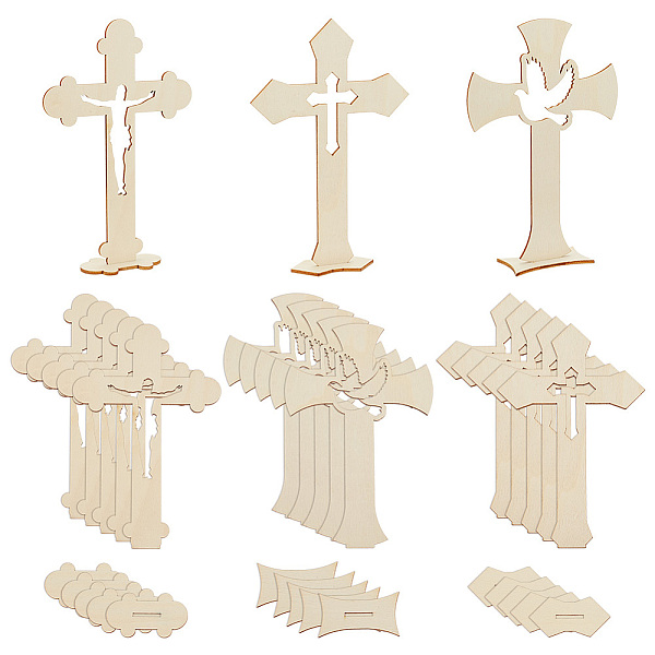 

PandaHall Olycraft 30 Sets 3 Style DIY Wood Cross Ornament, for Home Table Car Decor, Mixed Shapes, 110x29.5~33x169mm, 10 sets/style Wood..., Orange