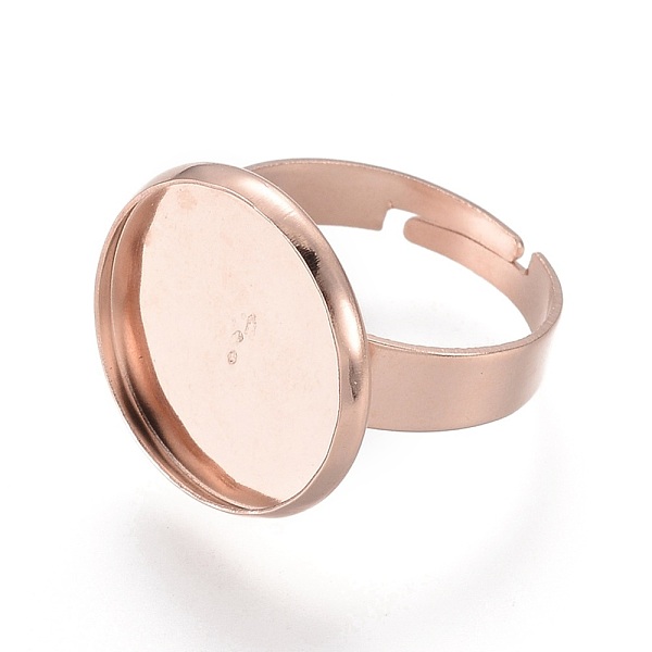 

PandaHall Adjustable 201 Stainless Steel Finger Rings Components, Pad Ring Base Findings, Flat Round, Rose Gold, Size 7, 17~17.5mm, Inner...