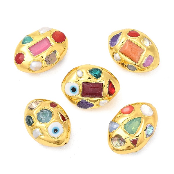 

PandaHall Natural Pearl Oval Brass Beads, Long-Lasting Plated, with Lampwork & Glass & Dyed Jade, Golden, Mixed Color..., Multicolor