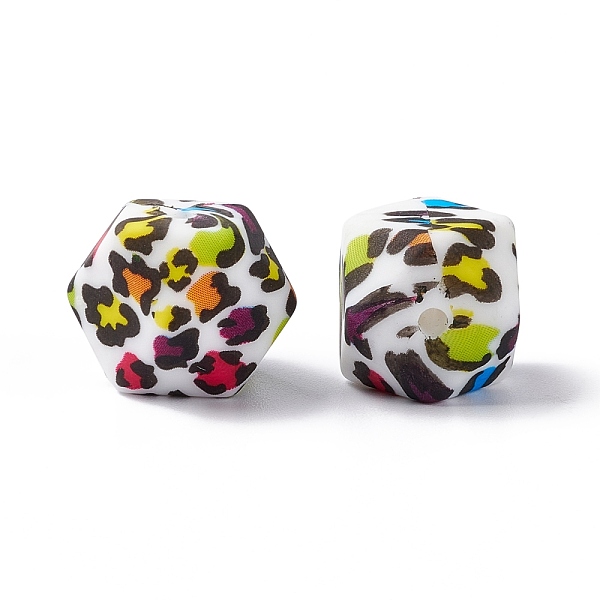 

PandaHall Silicone Beads, DIY Nursing Necklaces Making, Hexagon with Leopard Print Pattern, Colorful, 14x14x14mm, Hole: 2mm Silicone Hexagon