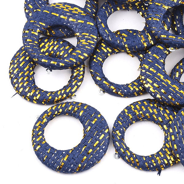 

PandaHall Handmade Raffia Woven Pendants, with Iron & Aluminum Findings and Metallic Cord, Flat Round, Platinum, Dark Blue, 43.5x40.5x5mm...