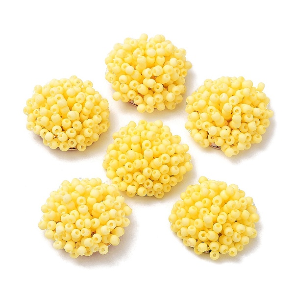 

PandaHall Glass Seed Beaded Cabochons, Cluster Beads, with Golden Plated Iron Perforated Disc Settings, Half Round, Colorful, 19.5x9mm Glass..., Gold