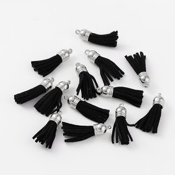 

PandaHall Suede Tassels, with CCB Plastic Findings, Nice for DIY Earring or Cell Phone Straps Making, Platinum, Black, 38x10mm, Hole: 2mm...