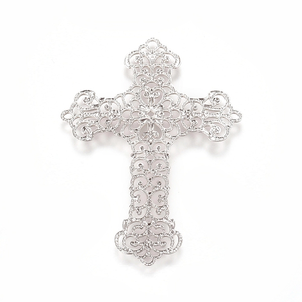 

PandaHall Brass Filigree Joiners Links, Cross, Platinum, 52x37x0.8mm Brass Cross